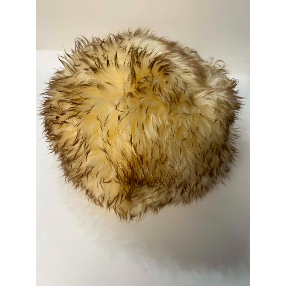 Vintage Italian Tuscan Lamb Fur Shearling Pillbox Hat Ivory Brown Tips Women L